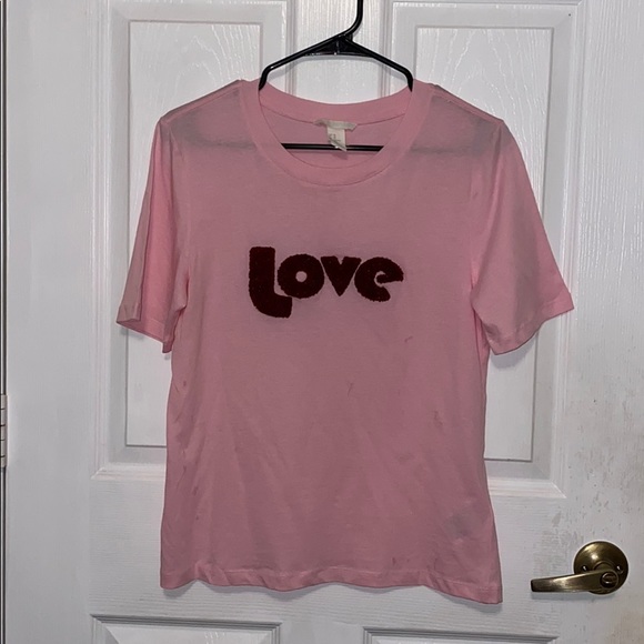 H&M Tops - H&M Pink Short Sleeve Tee with Love Graphic